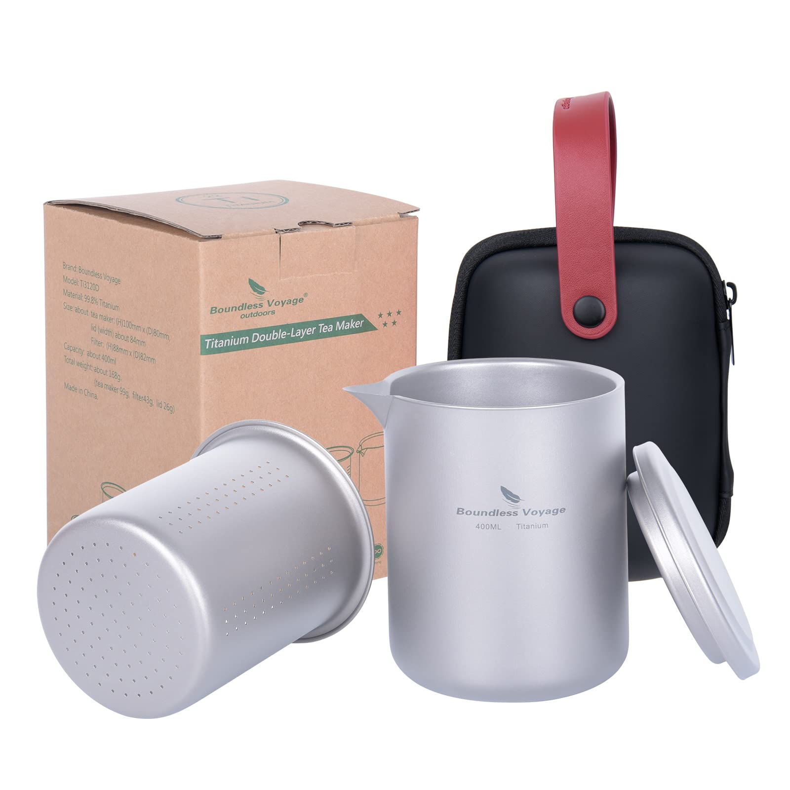 iBasingo Titan Tee Set Doppelschicht Tee Maker Leichte Teekanne mit Filter Outdoor Camping Reise Portable Teetasse Becher Home Küche Tee Dinge Metall Drinkware mit Infuser für Losen Tee Ti3120D