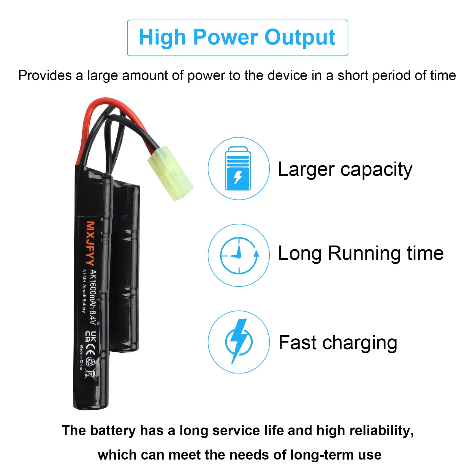 Lot de 2 Batteries Rechargeables Airsoft 8,4 V 1 600 mAh, NiMH Nunchuck compatibles avec Airsoft M4, G36, Pistolet Airsoft, Carabine à air comprimé ICS CA TM SRC JG G36 G