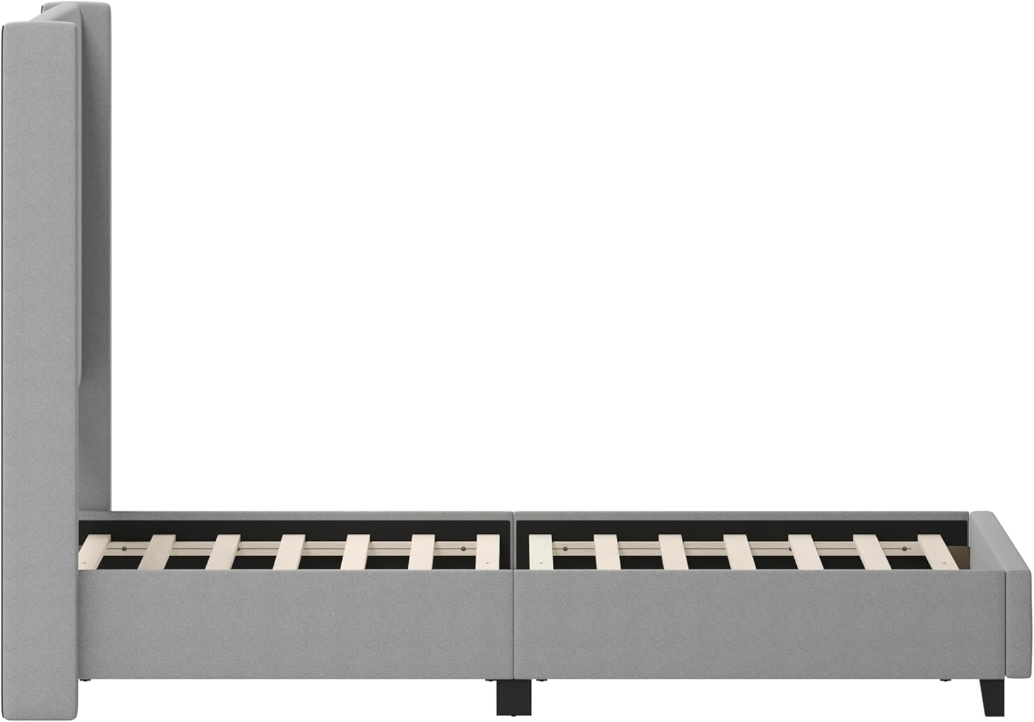 Flash Furniture Quinn Upholstered Platform Bed - Gray Channel Stitched Wingback Headboard - Queen - Mattress Foundation with Slatted Supports - No Box Spring Needed