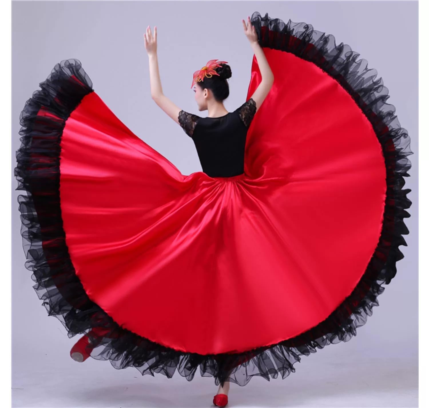 Damen-Abschlussball-Chiffon-Bauchtanzrock, Karneval, böhmischer Flamenco-Ballsaal, Stierkampf, Langer Swing-Rock