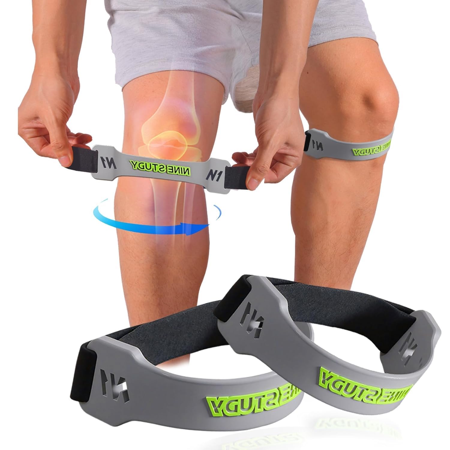 Patellar Tendon Support Strap, Adjustable Silicone Compression Patella Band for Pain Relief, Stability Knee Brace, Ideal for Basketball, Running, Hiking, Gym, Men & Women (2-Pack)