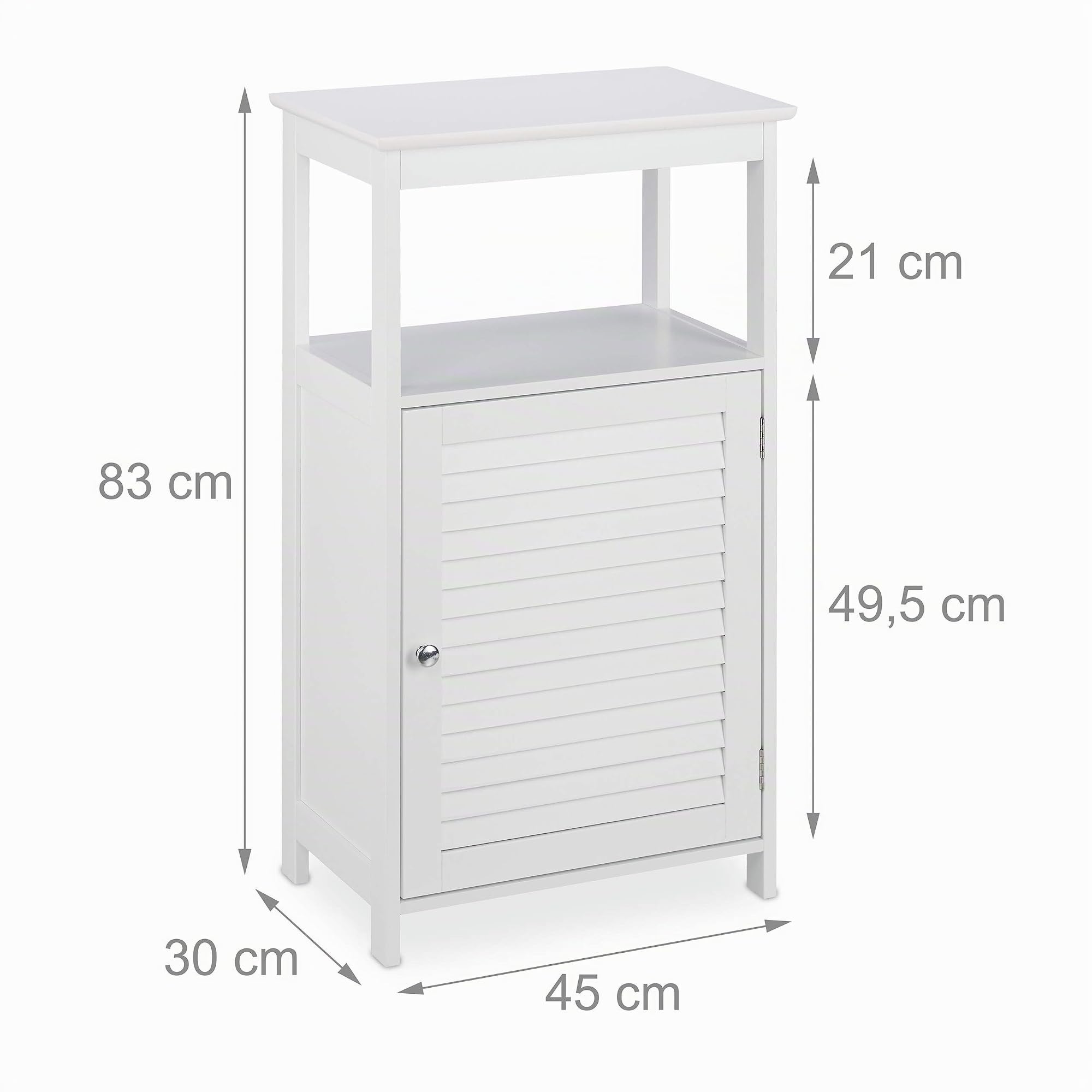 Relaxdays Mobiletto da Bagno, 3 Scomparti, Porta a Lamelle, Scaffale da Terra, per la Cucina e Il Corridoio, Bianco