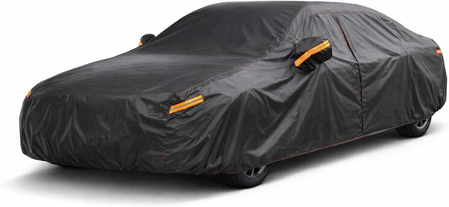 Compact Sedan Car Cover, 6 Layers Full Exterior Covers Universal Fit for VW Jetta, Nissan Sentra, Hyundai Elantra, Toyota Corolla, Honda Civic, Ford Focus Sedan, Length 185 inchs