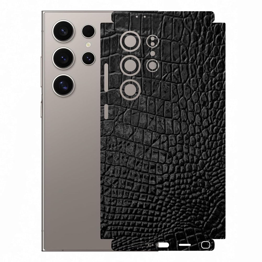 AtOdds - Samsung Galaxy S24 Ultra (5G) - Mobile Back Skin Sticker - Lamination - Back Screen Guard Protector Film Wrap (Coverage - Back+Camera+Sides) (Design - Black Crocodile)-image-31