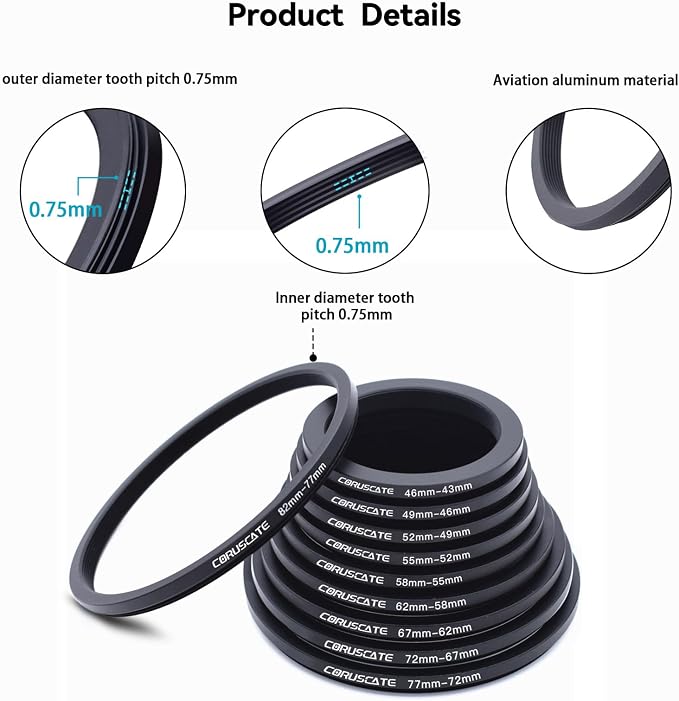 Anillos Adaptadores de Filtro para Lente de Cámara 10 Piezas miniatura 2