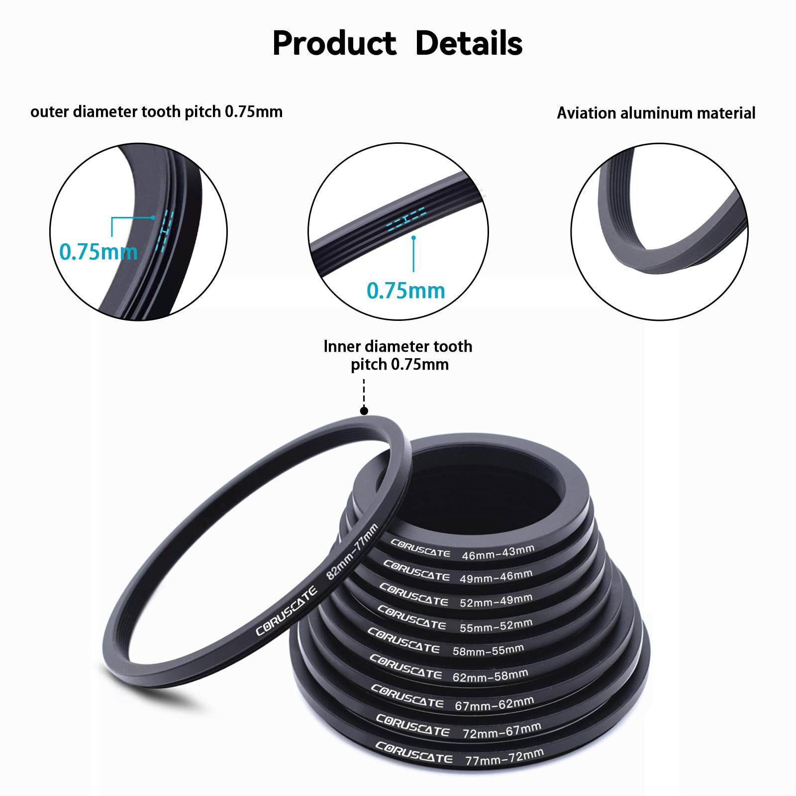 10 sztuk (82 ~ 43 mm) zestaw adapterów do wszystkich marek pierścieni krokowych, UV ND CPL 82-77 mm/77-72mm/72-67mm/67-62mm/62-58mm/58-55mm/55-52mm/52-49mm/49-46mm/46-43mm + czyszczenie obiektywu