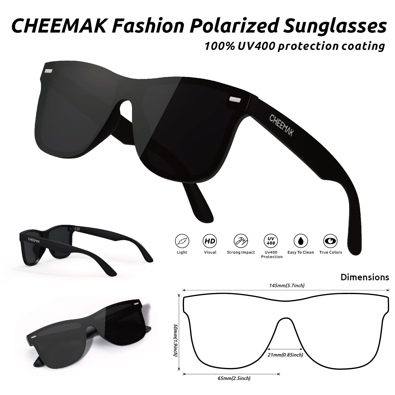 Occhiali da sole polarizzati da uomo, unisex, stile retrò, per pesca, guida, escursionismo, ciclismo, golf, 100% protezione UV (nero)