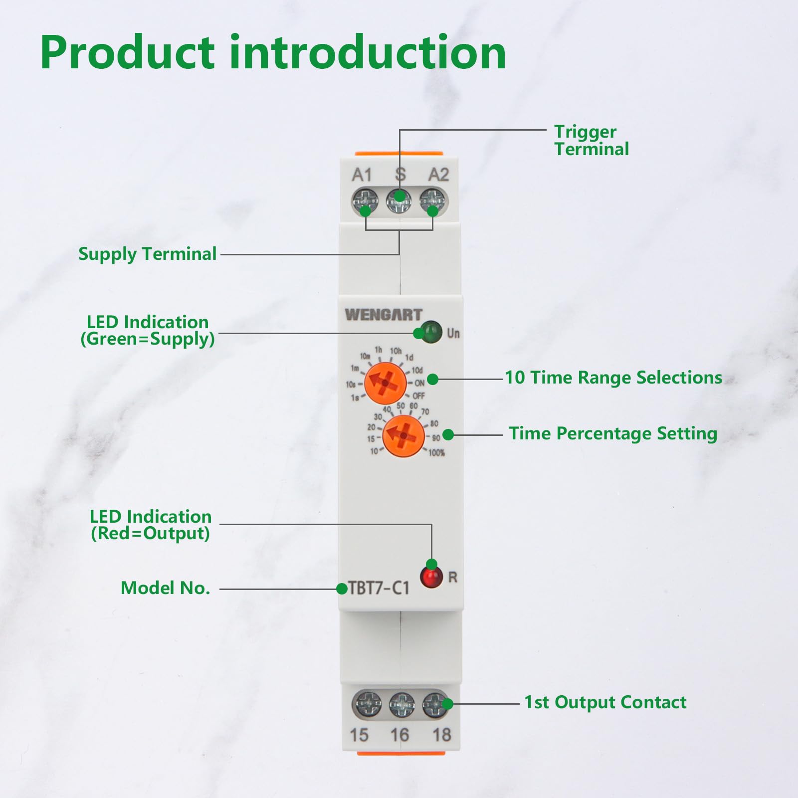 Wengart Relé de tiempo de retardo TBT7-C1, Delay Off_1SPDT Apagado retrasado relé de retardo de tiempo con función única, ACDC12-240V 16A, adecuado para el control de retardo de la carga
