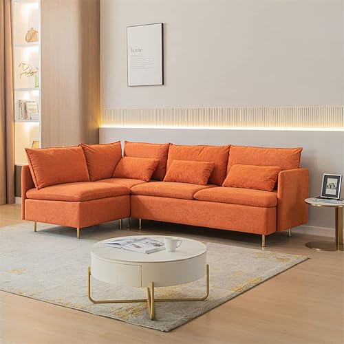 Miniatura 3 de GreatHome Sofá modular en forma de L sofá modular de esquina de 4 plazas sofá moderno de tela naranja con 3 almohadas incluidas y patas de metal