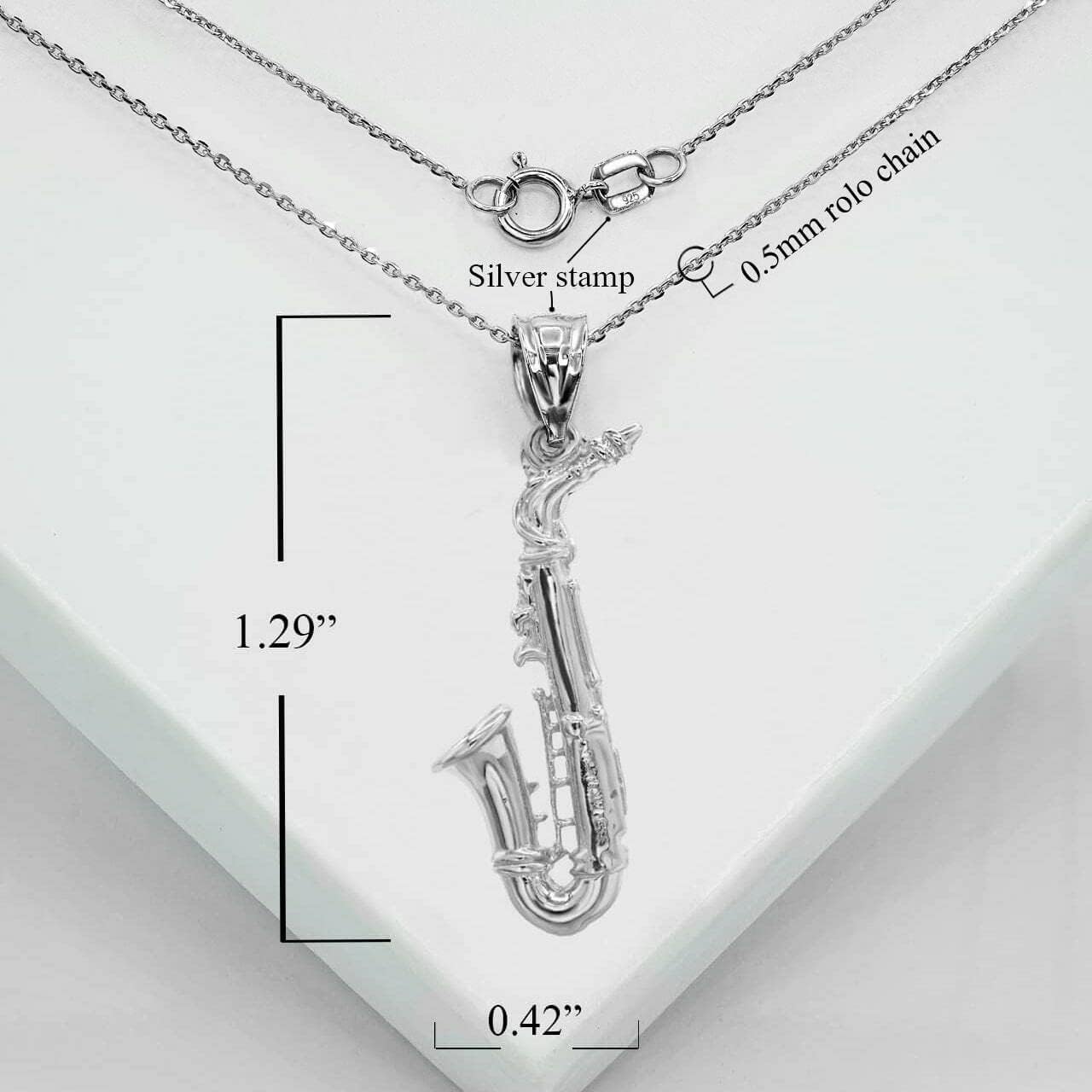 Claddagh Gold Music Jewelry .925 Sterling Silver Dangling Music Charm Brasswind 3D Saxophone Pendant Necklace - Choose Pendant Only or Necklace w/ 16”-22” Chain - Image 2