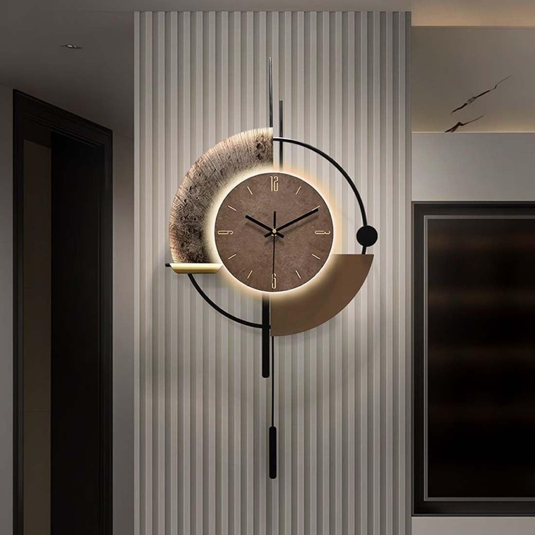 Reloj de Pared Grande y Moderno for decoración de Sala de Estar, Creativo y silencioso, de Metal y Cuarzo, for Cocina, Oficina, Dormitorio (con luz)(Large)