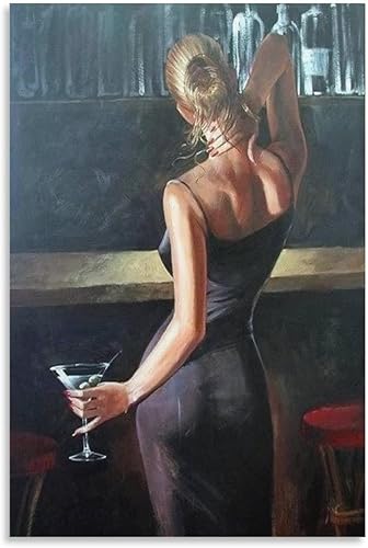 Póster artístico para pared, diseño de mujer sexy con vestido azul, sosteniendo copa de vino, decoración de pared, póster de lienzo Painti, lienzo,