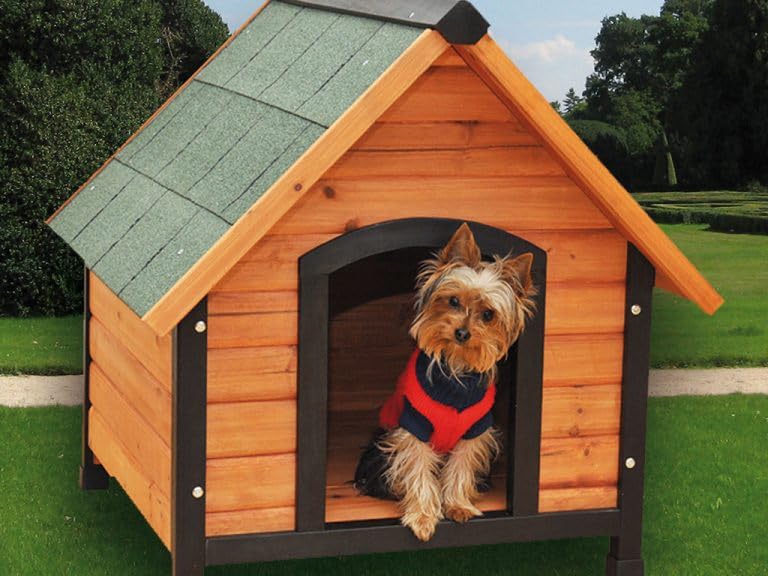 AZJARDIN.COM-Faura Caseta para Perros de Madera, 85 x 75 x 93 cm, Techo con Tela Asfáltica, para Perros Medianos