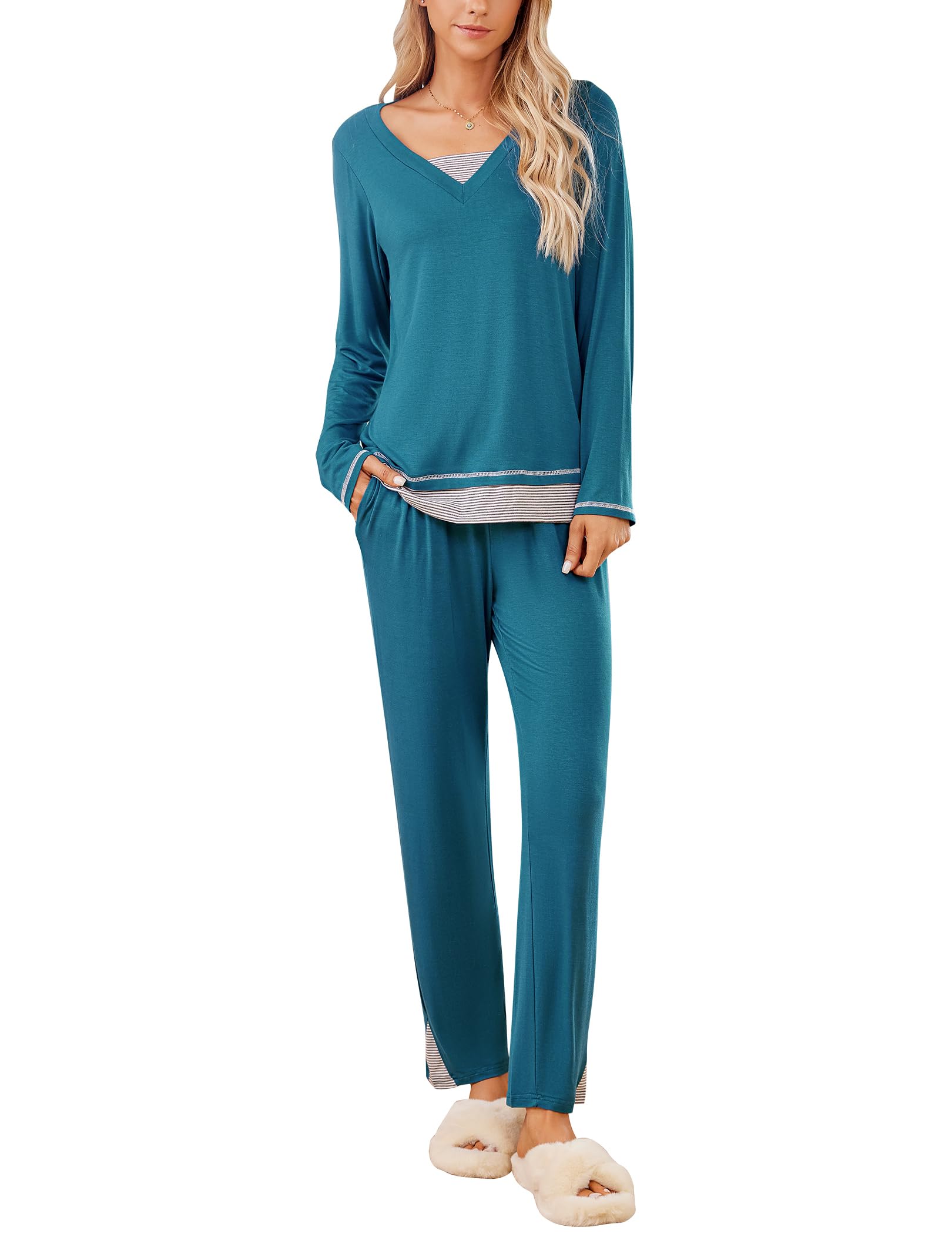 ELESOL 2 Piece Outfits For Women Lounge Sets Pajama Sets Long Sleeve With Long Pants Soft Loungewear