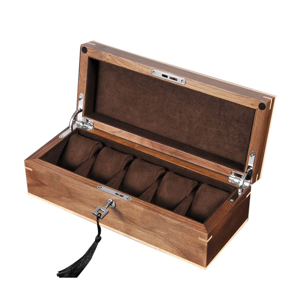 HVMBEUGOS Watch Display Storage Box Watch Box Solid Wood Bracelet Jewelry Table Box Storage Finishing Display Wooden Box With Lock Walnut Wood 5 Slots