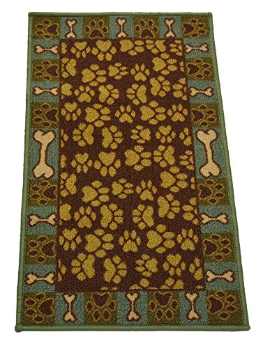 Rugstylesonline Pet Paw And Bone Design Brown Teal Blue Printed Slip Resistant Rubber Back Latex Door Mat (Brown Teal, 18" X 30" Mat) #TOP2