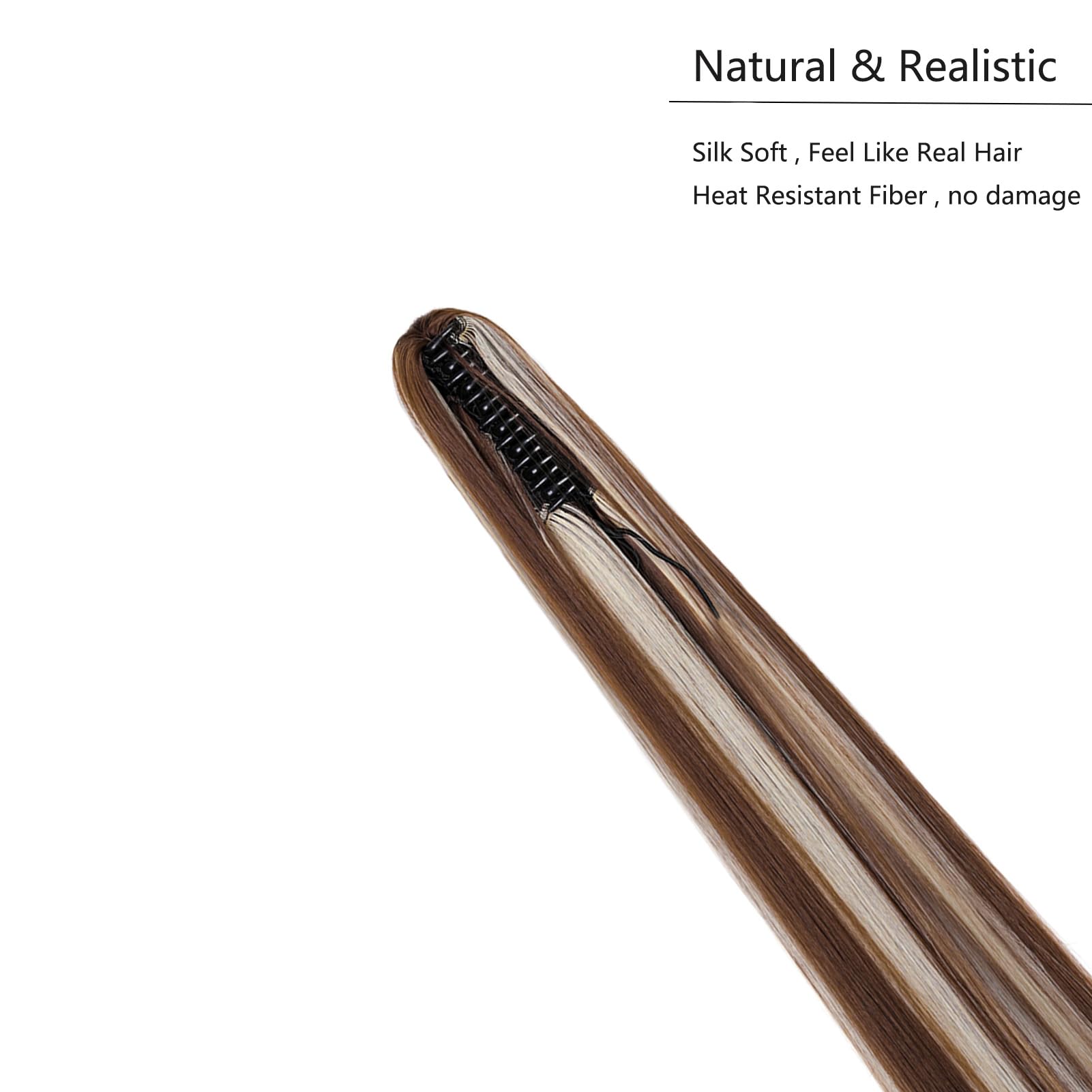 Cybelleza 22inch Ponytail Hair Extensions Ponytail Claw Jaw on Long Straight Pony Tails Clip in Hair Extensions Synthetic Hair pieces for Women (Chestnut Brown & Bleach Blonde) - Image 3