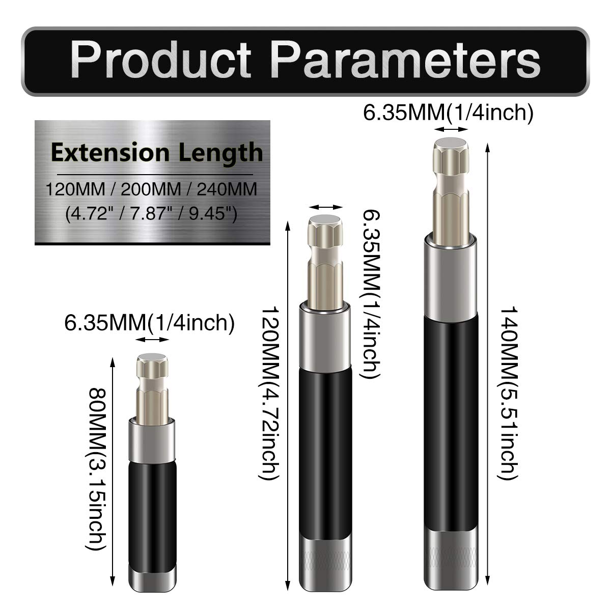 HOHXEN 3 Pcs 1/4 Inch Hex Shank Magnetic Bit Holder Extension Quick Change Screwdriver Connection Rod Adapter Sleeve for Screws Nuts - Image 2
