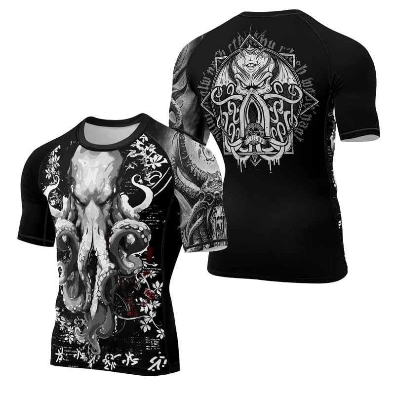 Cthulhu Men’s Compression Shirt Short Sleeve Baselayer Skins Rash Guard Suitable for BJJ MMA Grappling