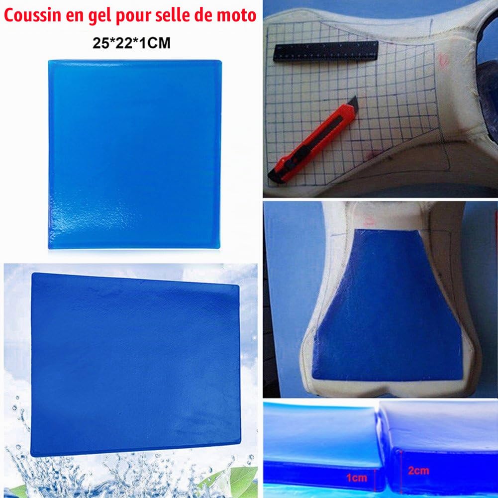 Domybest Coussin Gel Moto Tapis d'Absorption de Choc pour Siège de Moto - Moelleux et Confortable - Bleu