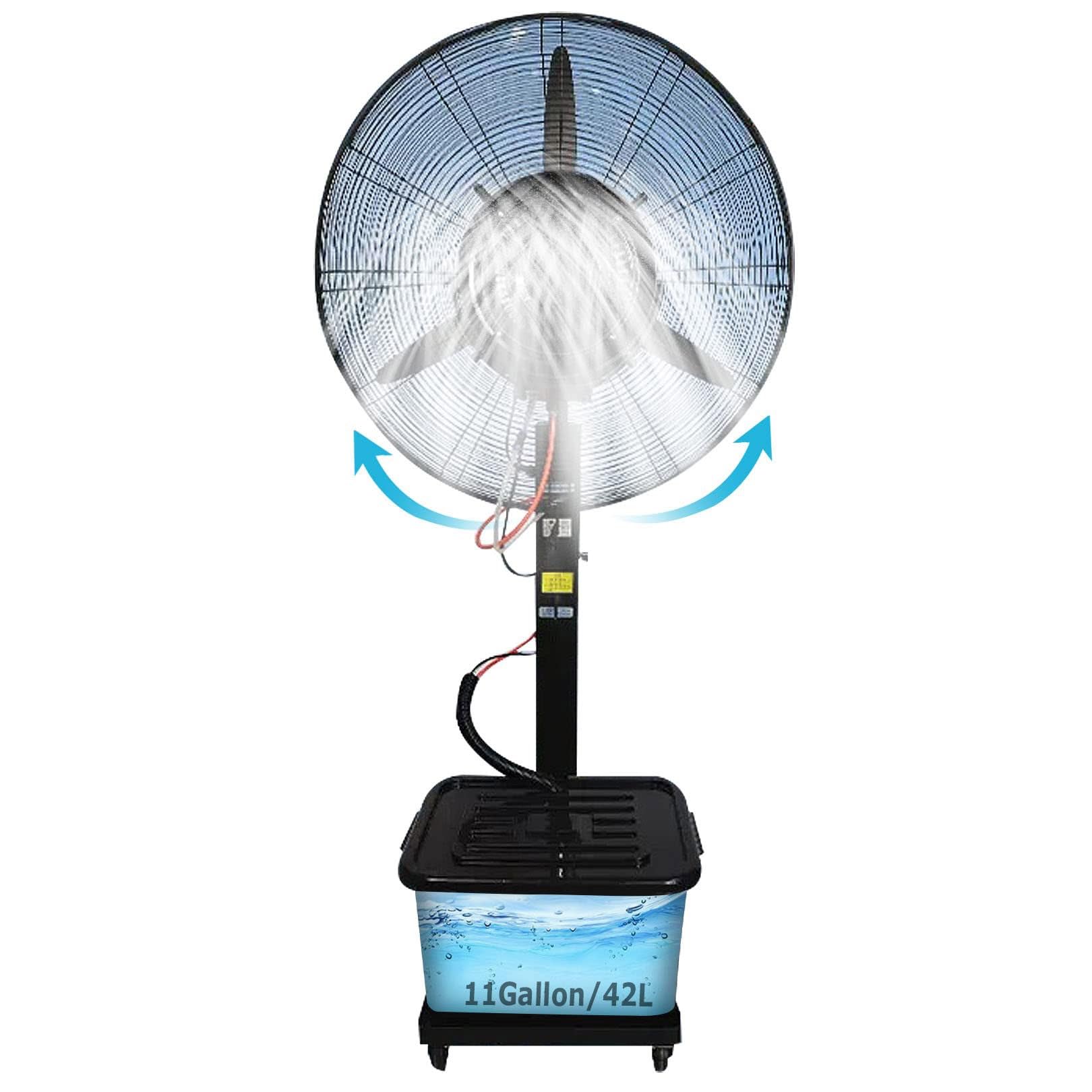 AYCDL Standing Fan with Mist, 90° Oscillating Misting Fan, 3 Speed Setting, 11 Gallon Large Capacity Tank, Outdoor Industrial Pedestal Fan Misters