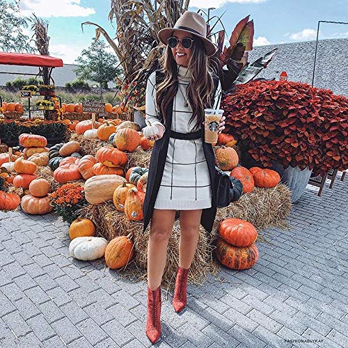 Chicwish Women's Comfy Casual Black White Contract Grid Turtleneck Knit Pullover Sweater Dress #TOP5