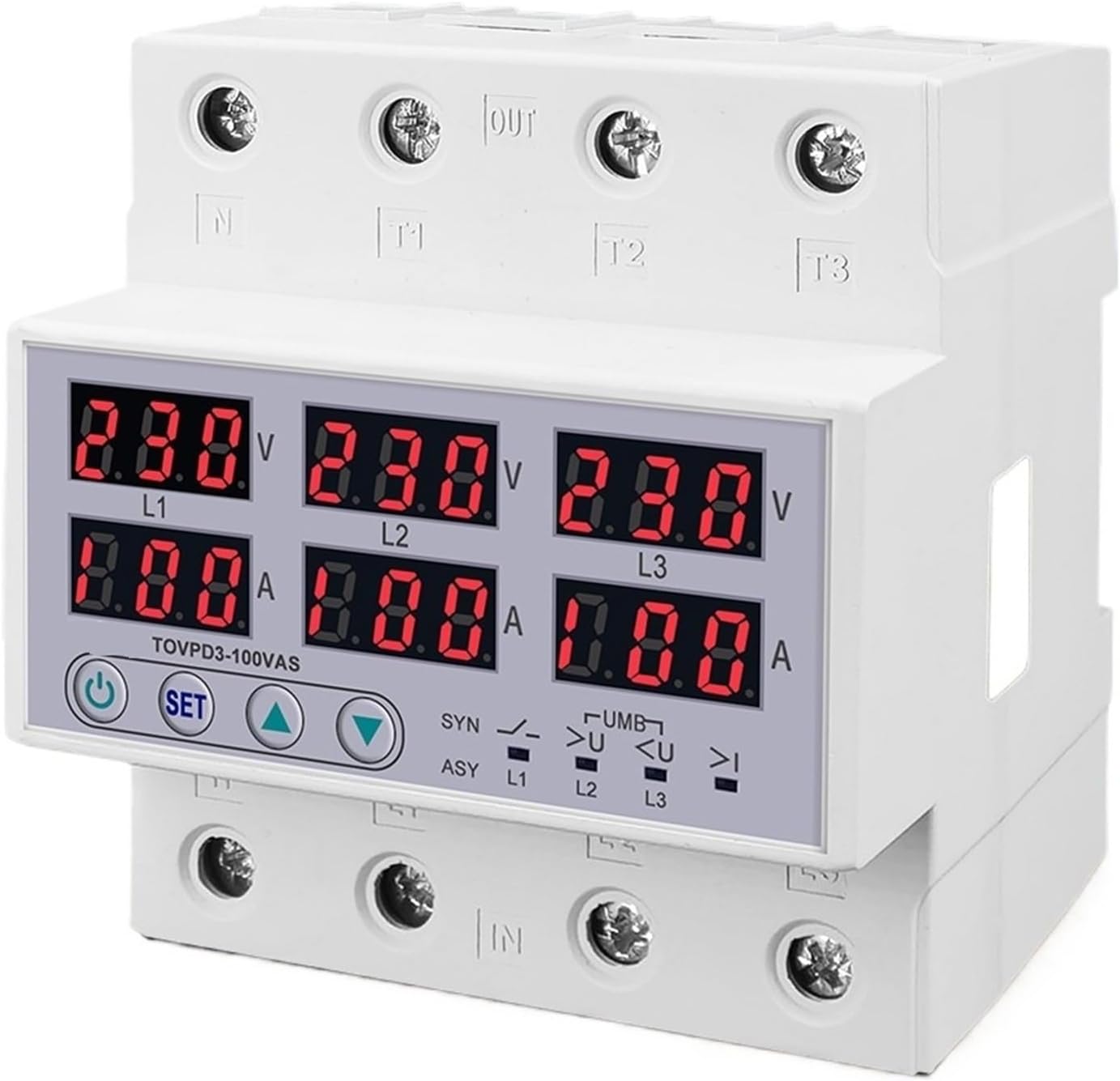 3 Phase 100A Adjustable Over Under Voltage Current Limit Protection Relay Protector SYN ASYNC 1Pcs