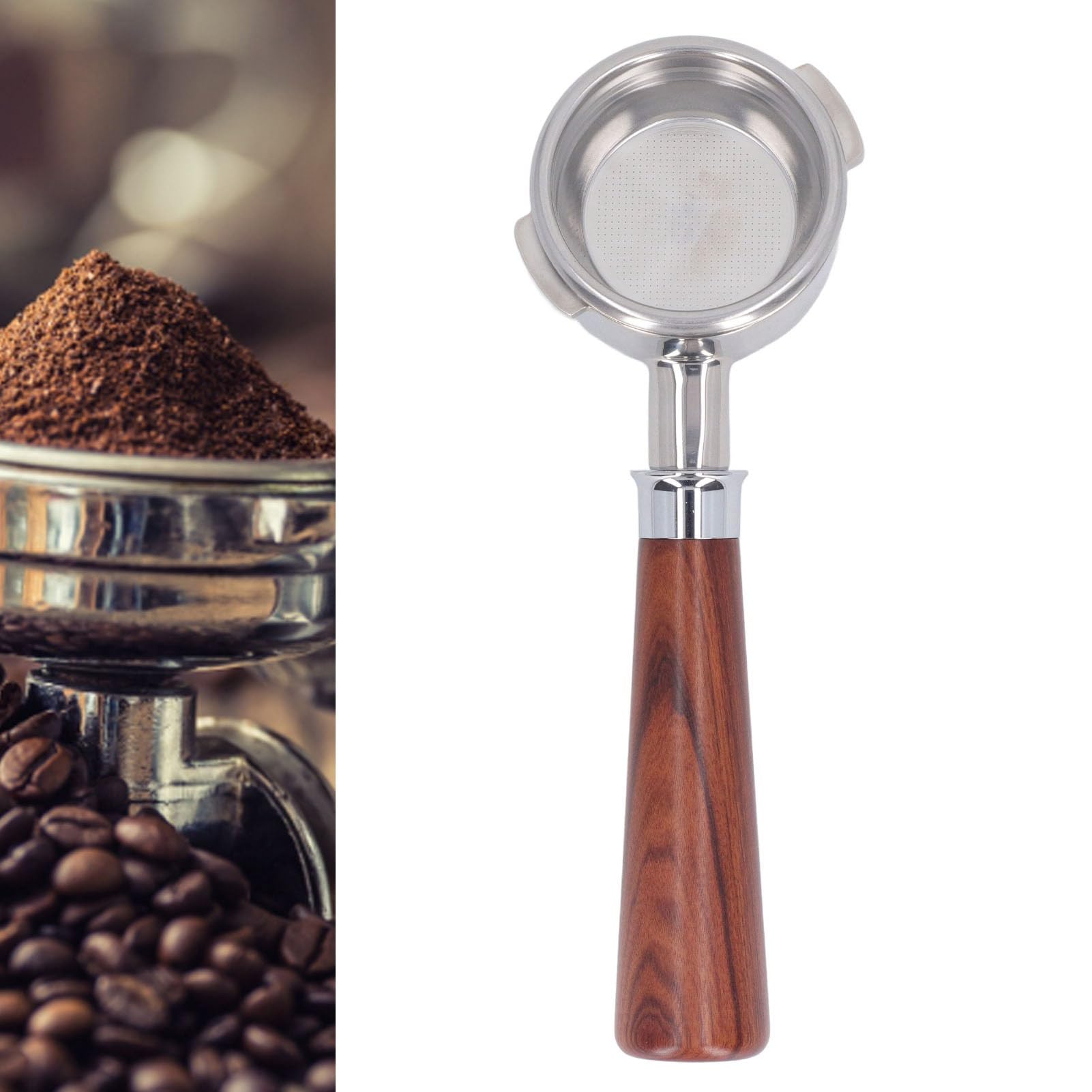 Portafiltro de café, portafiltro de 3 orejas con cesta de filtro de 58 mm for cafetera Nuova, mango de portafiltro de 58 mm, portafiltro sin fondo desmontable de acero inoxidable (un palo de rosa negr