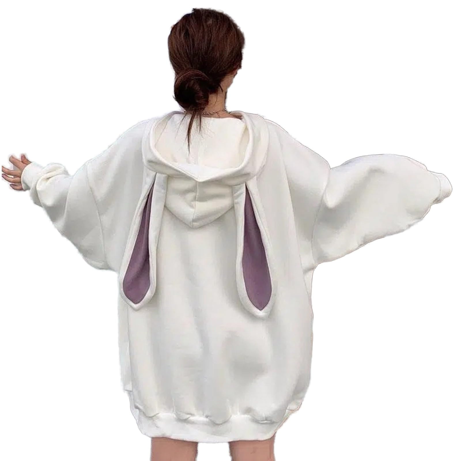 Sudadera con capucha de conejo para mujer, lindas sudaderas con cuello redondo, suéter de manga larga con orejas de gato, sudaderas de algodón para mujer, sudaderas de ajuste holgado, sudaderas con