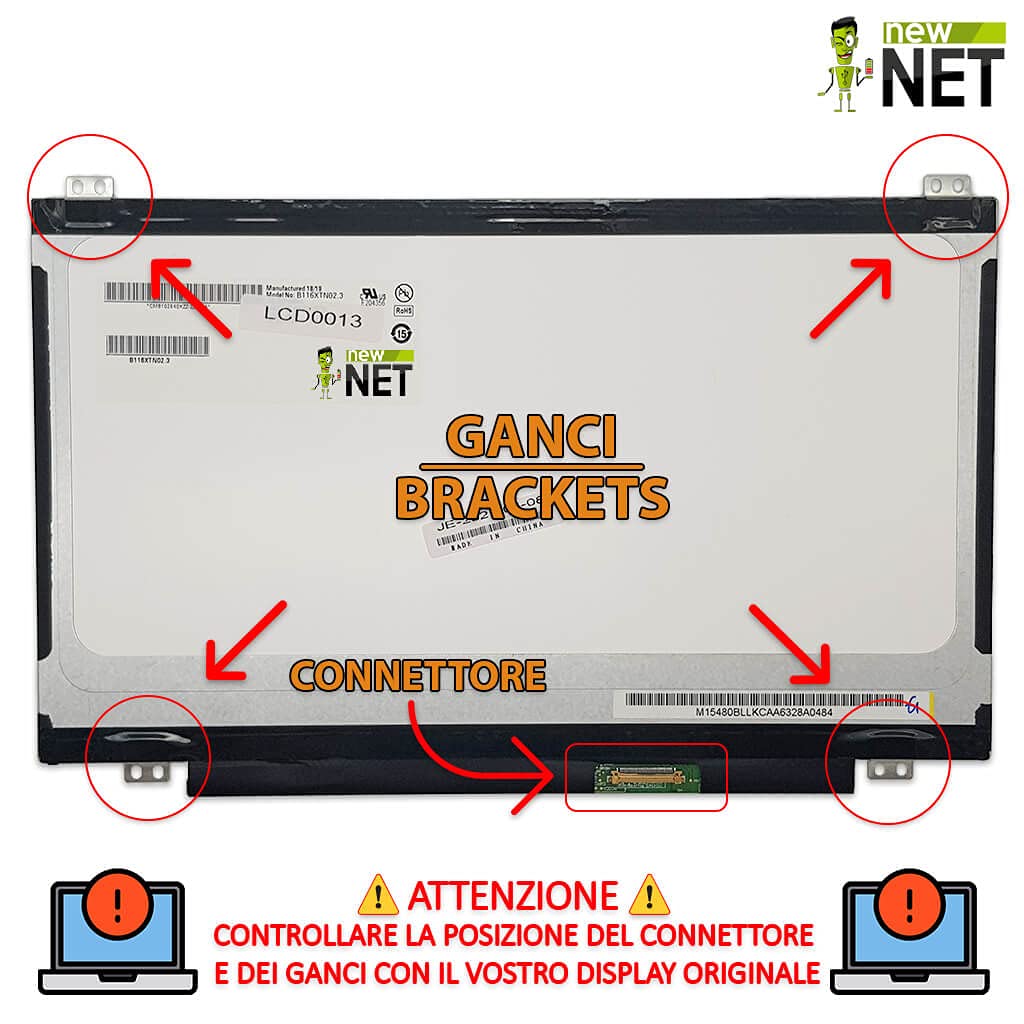 new net Pannello LCD - Schermo Monitor Display compatibile per B116XTN01.0 HW5A B116XTN02.1 B116XTN02.1 HW0A B116XTN02.2 HW1A [ 11.6 pollici HD - 1366 * 768-30 pin ]