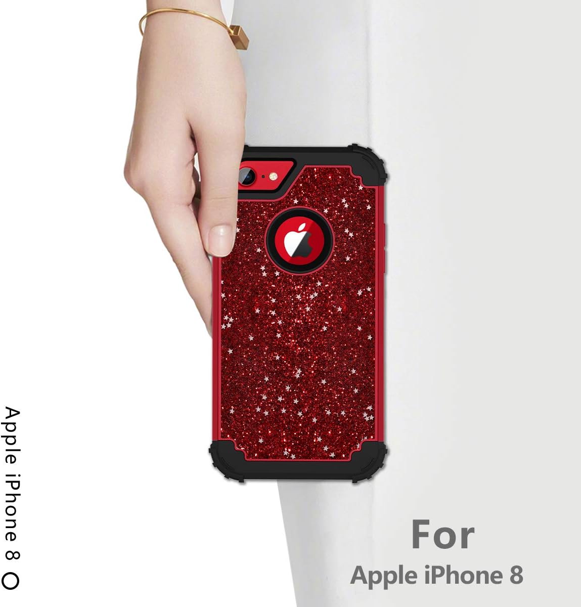 Hekodonk for iPhone 8/7 Case,3 Layer Luxury Bling Sparkle Shiny Heavy Duty Shockproof Fullbody Protective Impact Hybrid Cover for Apple iPhone 8/ iPhone 7 Bling Red