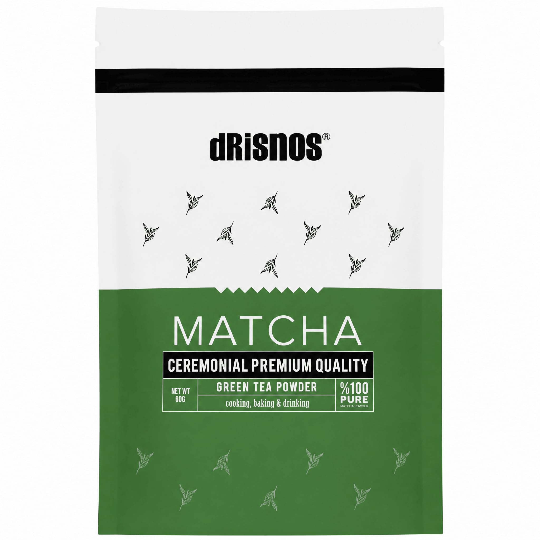 DRISNOS - Thé Matcha DRISNOS de Qualité Premium Cérémoniale, Matcha en Poudre, 60g, 100% naturel, thé vert de première récolte