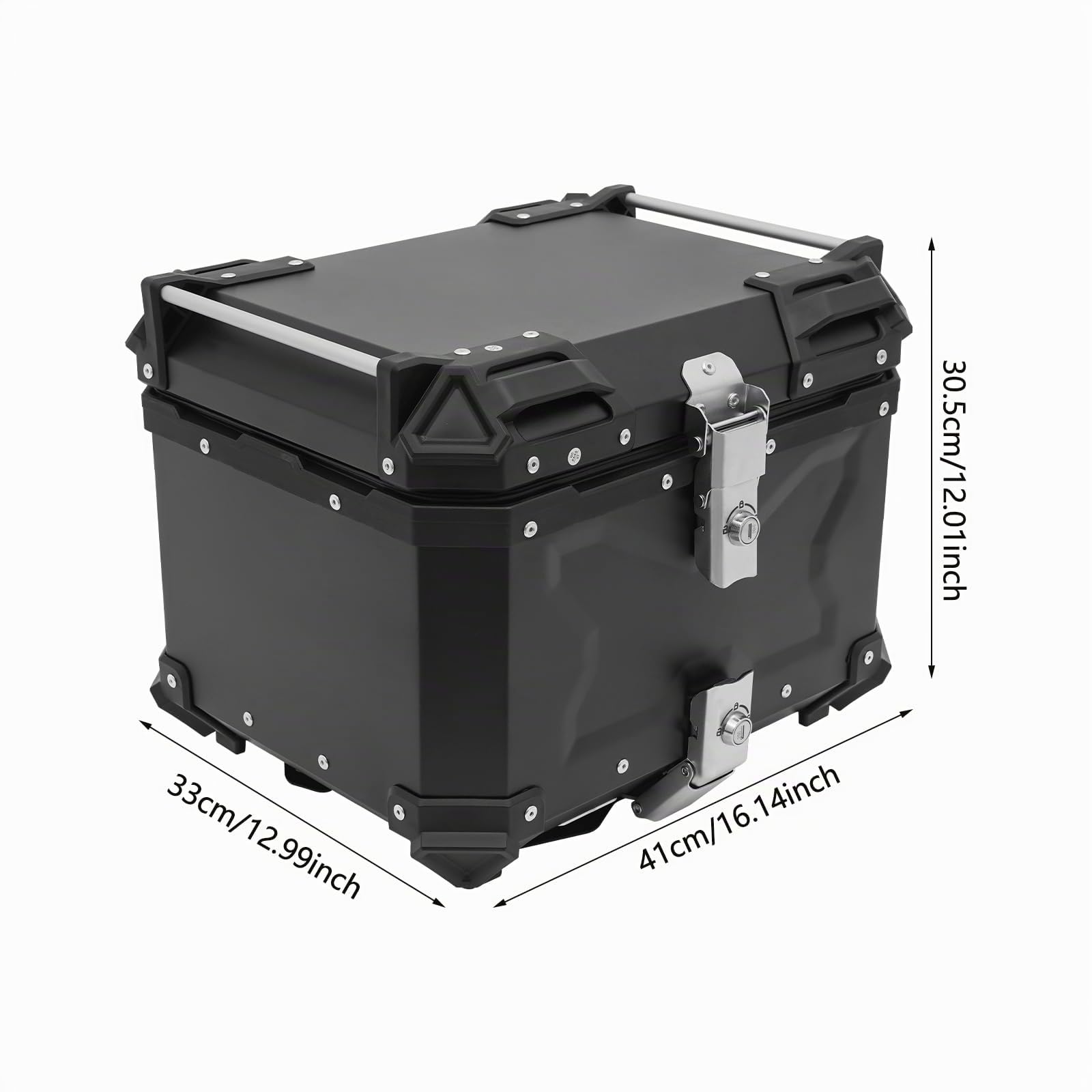 Baúl Superior para Motocicleta, Baúl Superior de aleación de aluminio, impermeable, a prueba de polvo y antirrobo, Maletero con Doble Llave, Maletero Trasero para Guardar Casco (45L/9.9Gal)