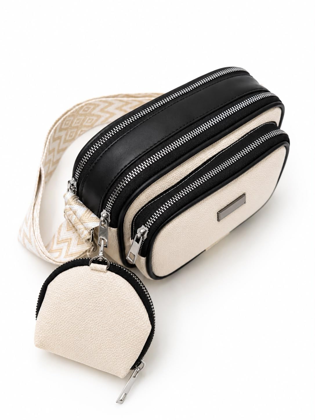 bakr Women's Crossbody Sling Bag with Matching Mini Wallet | Multi-Zip Shoulder Bag for Women | Lightweight PU Leather Travel Purse | Bag for Daily Use, Shopping & Travel-picture-45
