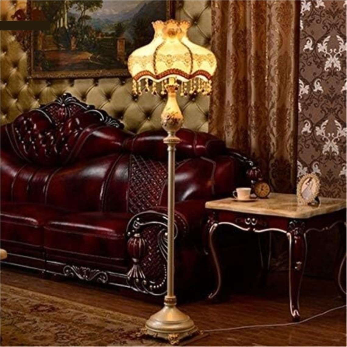 Lampa Podłogowa Lampa Podłogowa Z Żywicy Europejski Styl Wiejski Abażur Tkaniny Lampy Stojące Podłogowe Do Salonu Sypialnia Sypialni Salonu