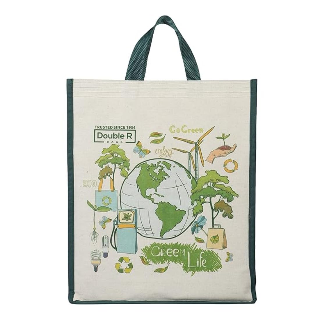 DOUBLE R BAGS Eco-Friendly, Reusable & Multi-Purpose Cotton Canvas Bag With Reinforced Handles For Kitchen Essentials Grocery, Fruits And Vegetables