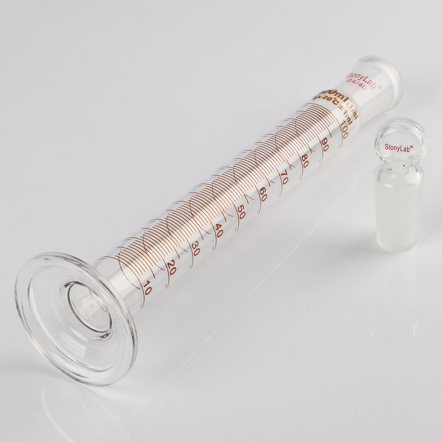 stonylab Measuring Cylinder with Stopper, 100 ml Heavy Wall Borosilicate Glass Measuring Graduated Cylinder with 24/40 Standard Ground Joint and Flat Head Stopper, 1 Pack — Amazon image 6