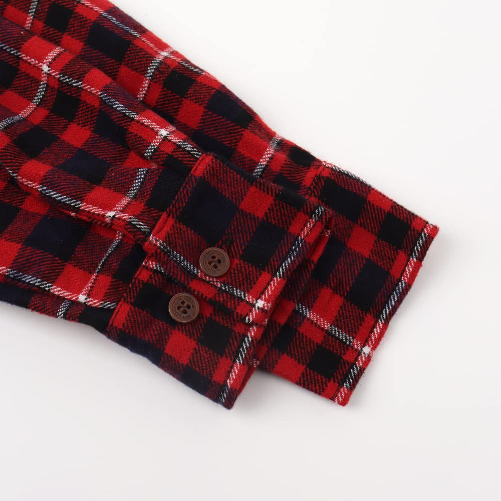 Spring&Gege Camisa de franela con capucha para niños, de manga larga, a cuadros, con botones, informal, para otoño e invierno