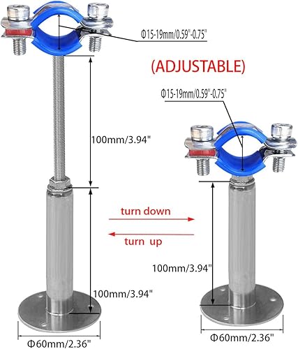 Miniatura 2 de Soportes de tubería de montaje en techo para montaje en pared, abrazaderas de tubo ajustables, perchas, acero inoxidable 304, 2 piezas adecuadas