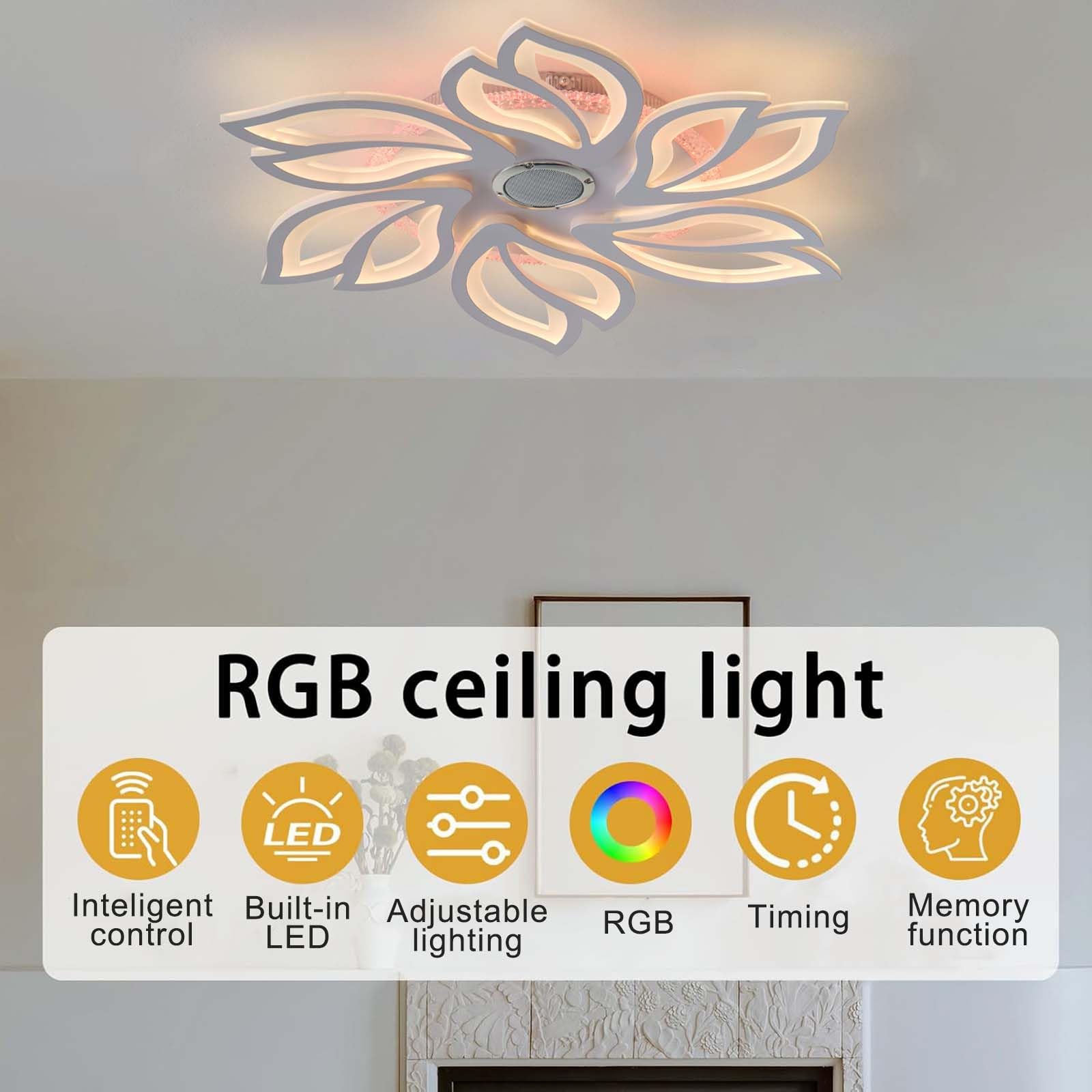 Lampara Techo RGB Moderna con Altavoz Regulable 3000k a 6000k Modo Memoria Ceiling Light Control Remoto Mediante APP Adecuada Para Dormitorios Habitaciones Infantiles y Salas Estar, Blanco