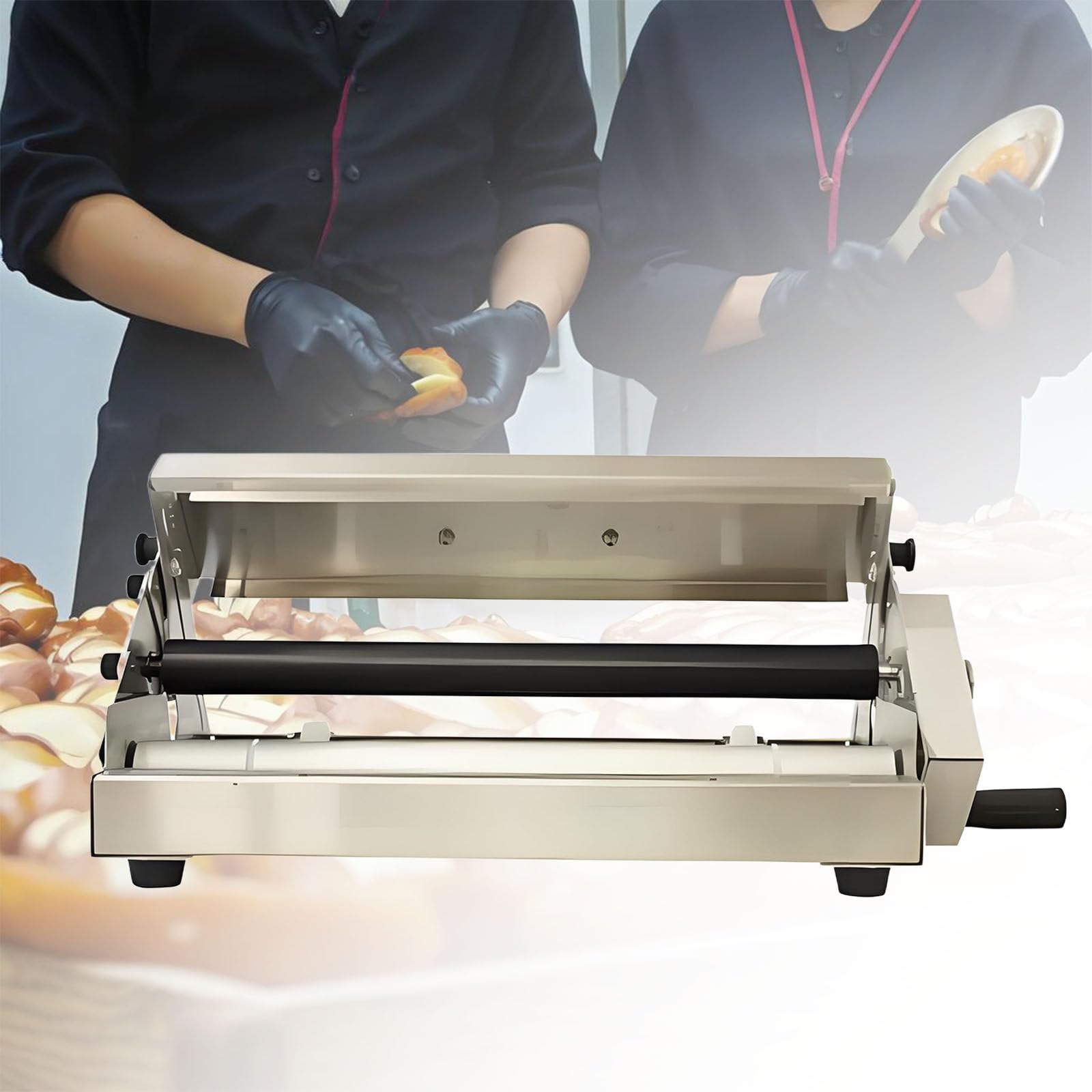 Laminadora de masa manual plegable, equipo de panadería comercial de acero inoxidable, grosor ajustable de 0,5 a 27 mm, diseño que ahorra espacio para un laminado perfecto de la masa