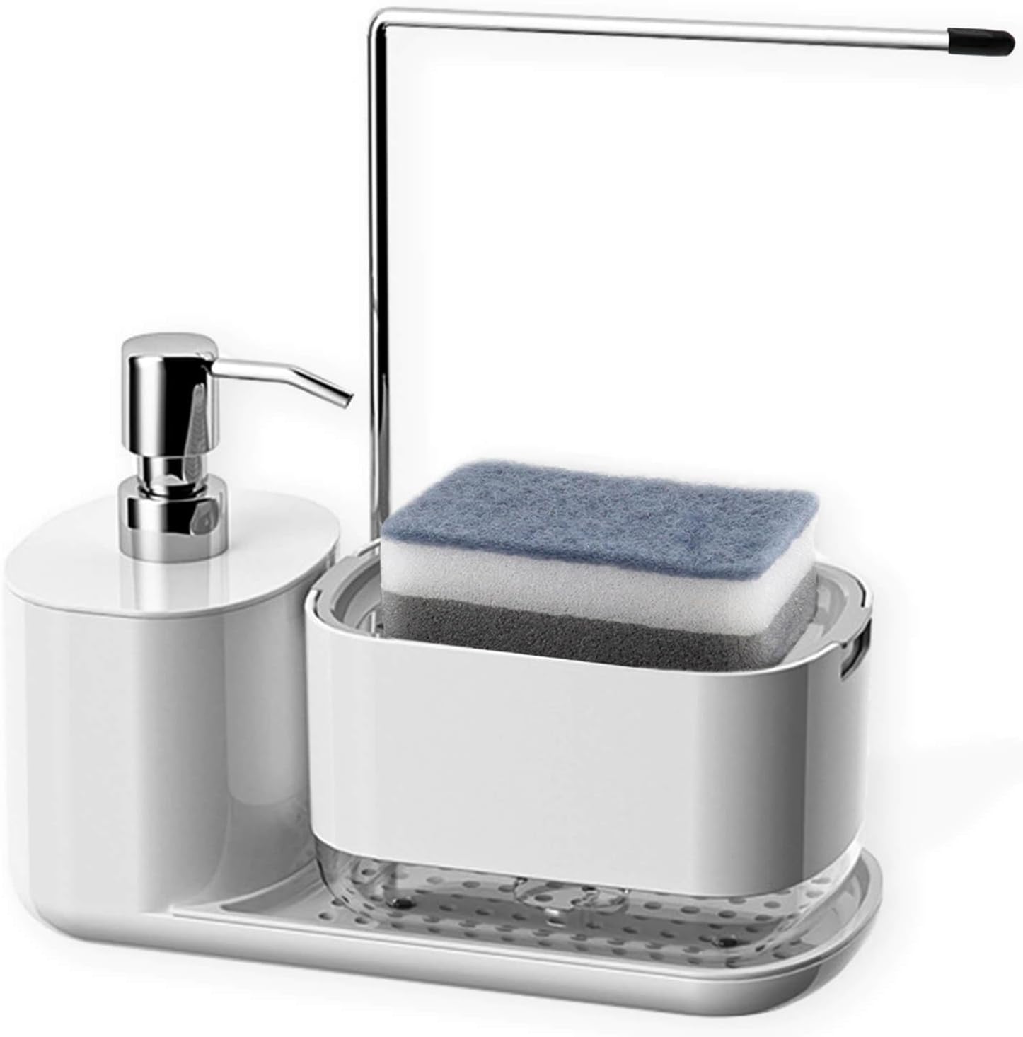 Kitchen Soap Dispenser Set with Tray and Sponge Holder, Dish and Hand Soap Dispenser with Dishcloth Holder 4-in-1 Kitchen Sink Countertop Storage Organizer, Useful Kitchen Gadgets -Black