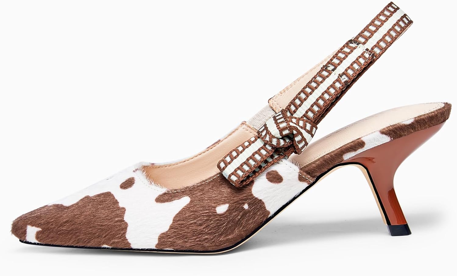 Coutgo Womens Slingback Kitten Heels Closed Pointed Toe Bowknot Knitted Slip On Work Pumps Dress Shoes - Image 2