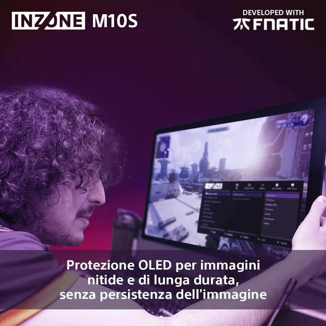 Sony INZONE Gaming Monitor M10S OLED QHD da 27-1440p, 480 Hz, G-Sync, Adaptive Sync, modello sviluppato con Fnatic, 1300 nit, DisplayPort 2.1-2 x HDMI 2.1- PC, PS5 [Classe di efficienza energetica F]