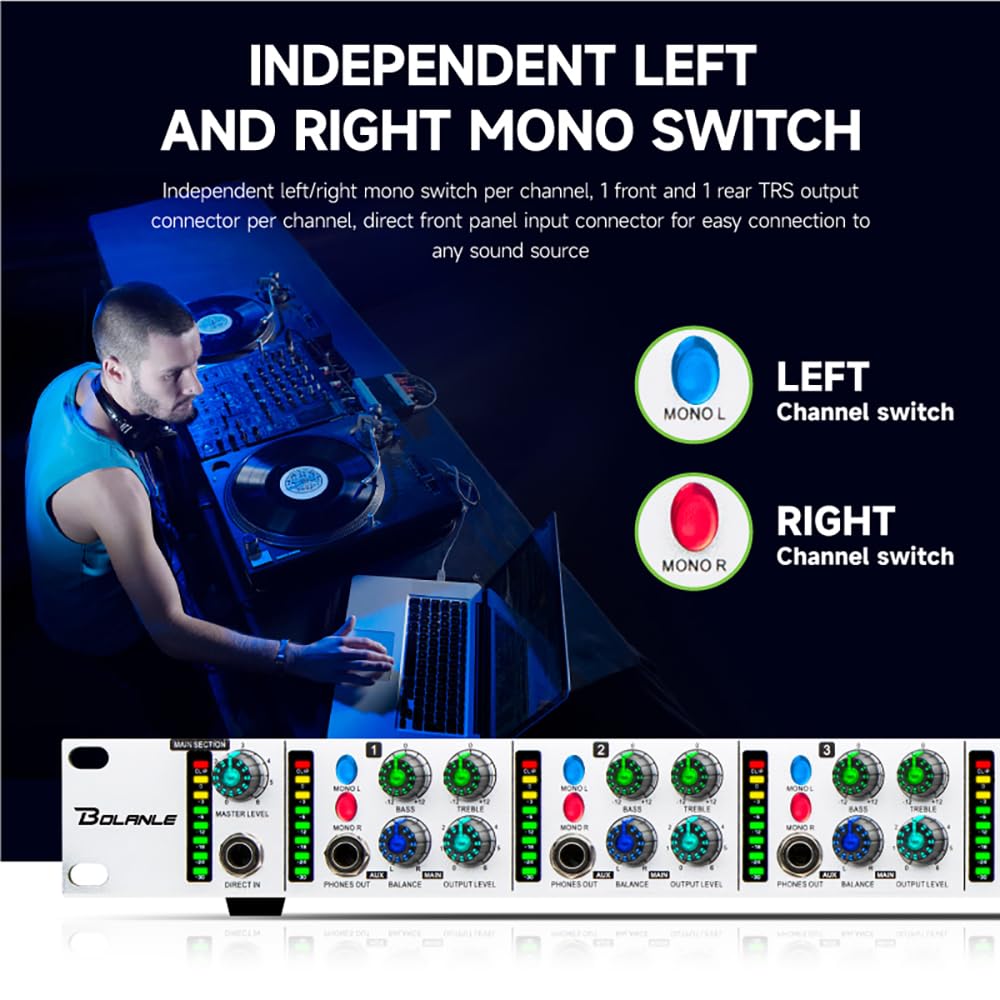 Bolanle PH6000 - Amplificatore di distribuzione e miscelazione cuffie ad alta potenza a 6 canali, jack da 3,5 mm e 6,35 mm