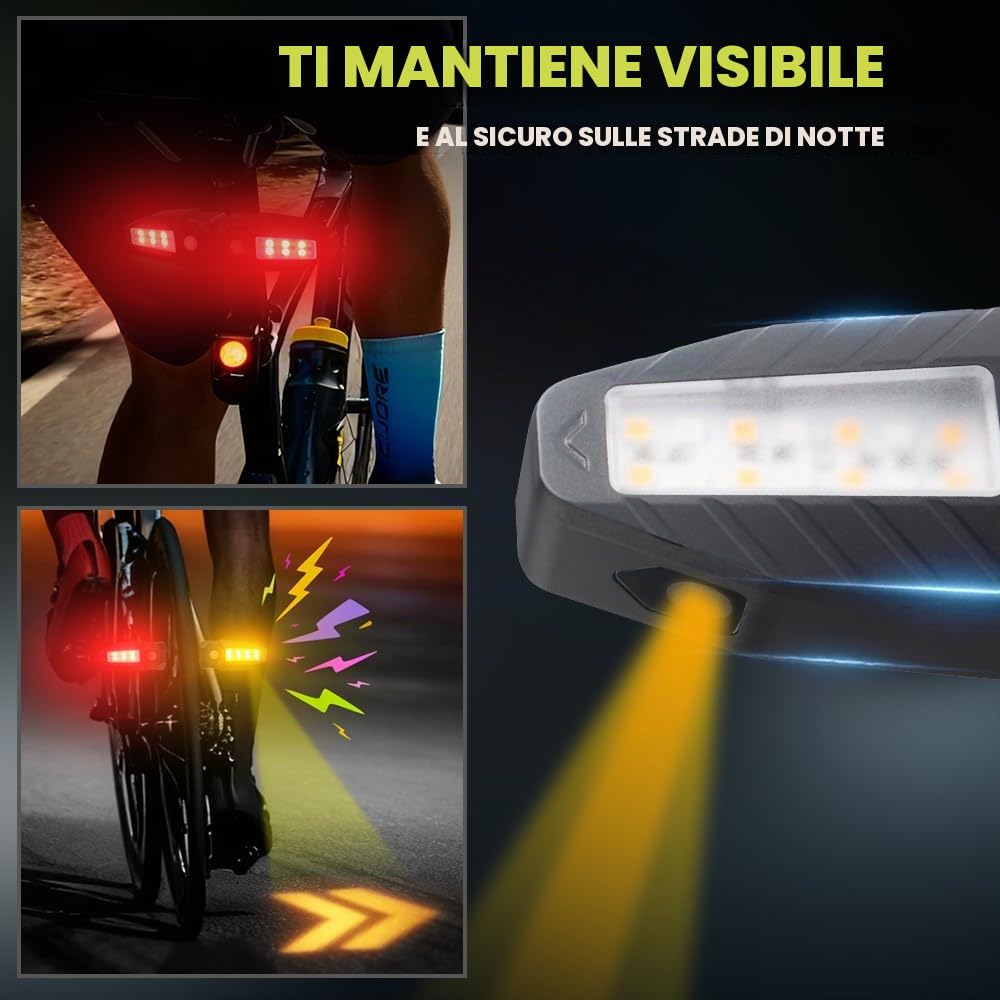 Luce Posteriore Bici con Indicatore di Direzione Ultra Luminoso, 5 modalità-Allarme Acustico Wireless Fanale Posteriore Bicicletta 30 LED IPX4 Impermeabile Ricaricabile USB Luci Bici