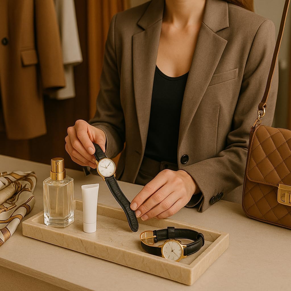 Creative Home Natural Java Marble Tray Handcrafted Stone Organizer for Bathroom Vanity Office Entryway Not Plastic Elegant Catchall for Skincare Jewelry Stationery, 6.5 x 16.5 x 1.5 H Inch