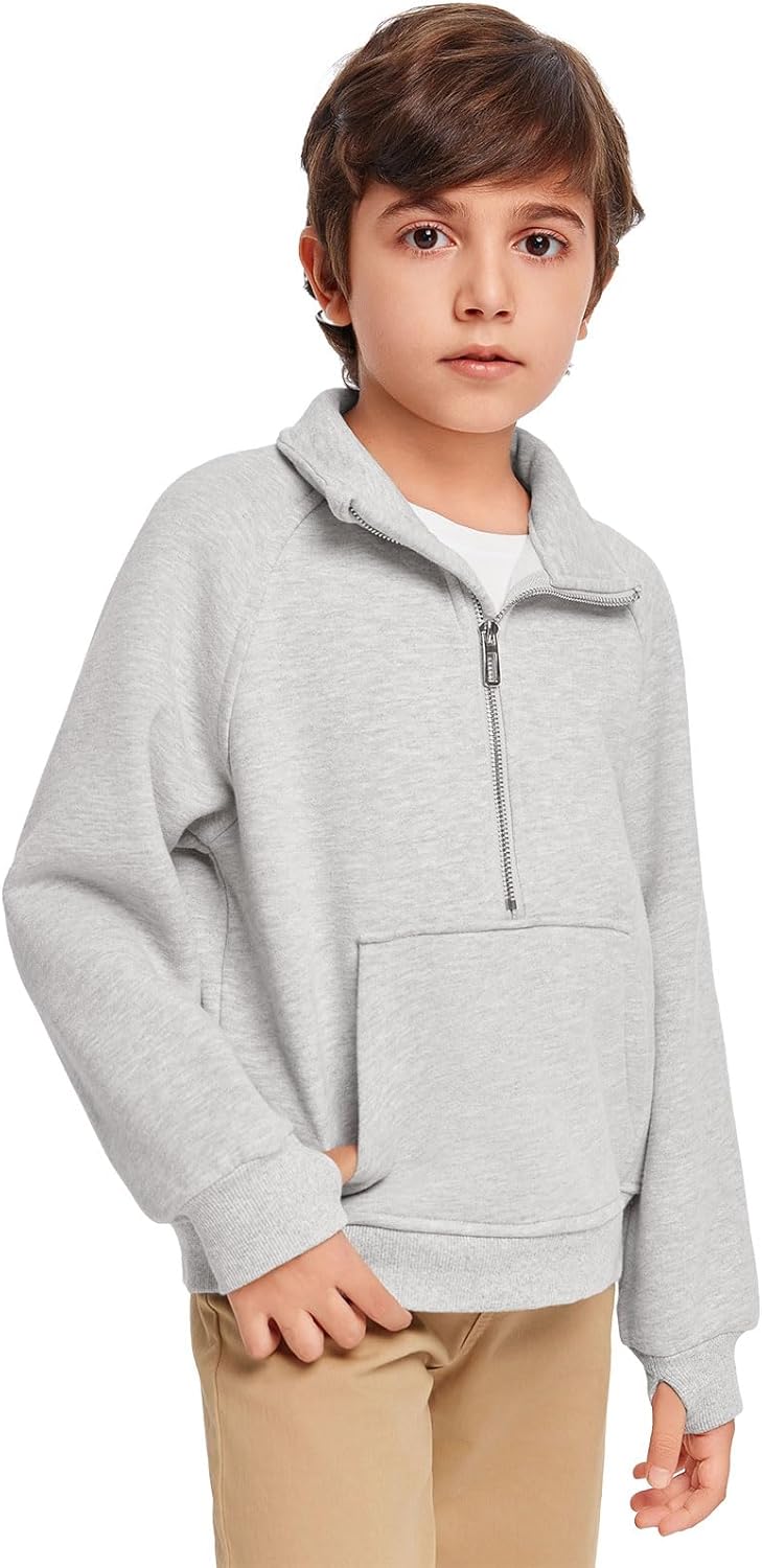 Haloumoning Boys Thumb Hole Sweatshirts Half Zipper Long Sleeve Fleece Pullover with Pockets 5-14 Years