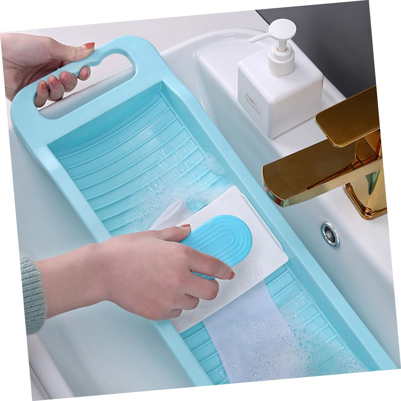 Gatuida Waschbrett mit Schnellem Wasserablauf von Kleidung Kleiner zum Händewaschen aus Rutschfestem Pp und Platzsparendem Design für Zuhause und Reisen