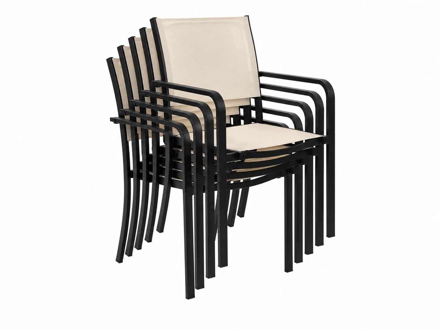Set da Pranzo Giardino Oregon Tavolo 156x78 cm Effetto Legno 6 Sedie Granada Impilabili Beige Metallo Arredo Esterno Moderno